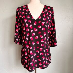 Michael Kors Women’s Black Pink Petal Hearts Ladder Sleeve Blouse Top Medium EUC